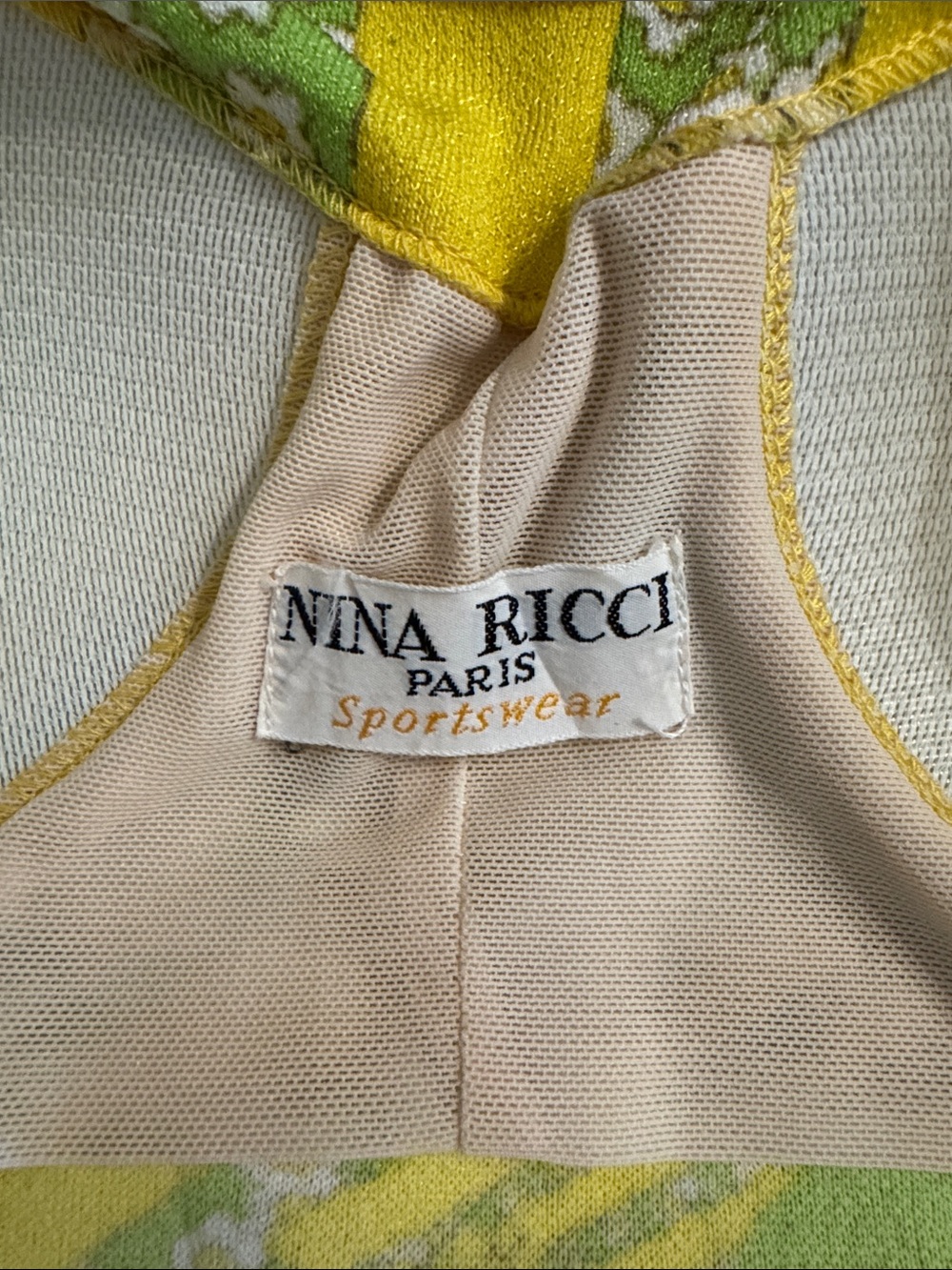 Vintage Nina Ricci Paris Mod Chartreuse Psychedelic Floral Bullet Bra Swimsuit - Picture 14 of 16